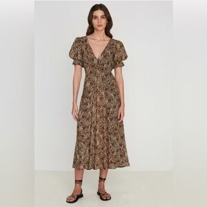 Faithfull the Brand Marie Louise midi dress in a leopard print.